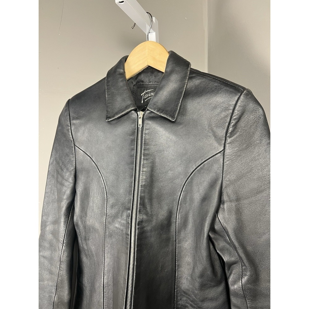 Triziana SZ S Women's Black 100% Leather Moto Jacket 90's Vintage Grunge - Picture 3 of 9